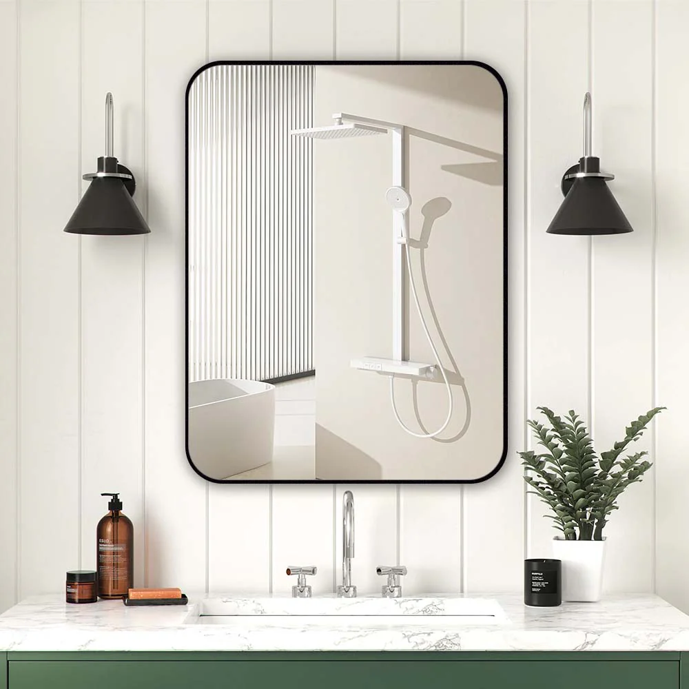 Curva Square 700 x 900 Matte Black Framed Mirror - Image 4