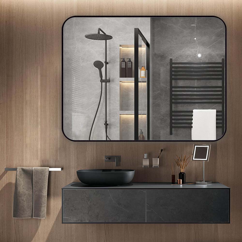 Curva Square 700 x 900 Matte Black Framed Mirror - Image 5