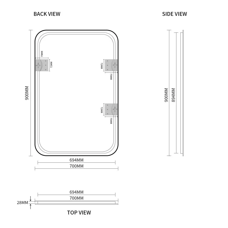Curva Square 700 x 900 Matte Black Framed Mirror - Image 6