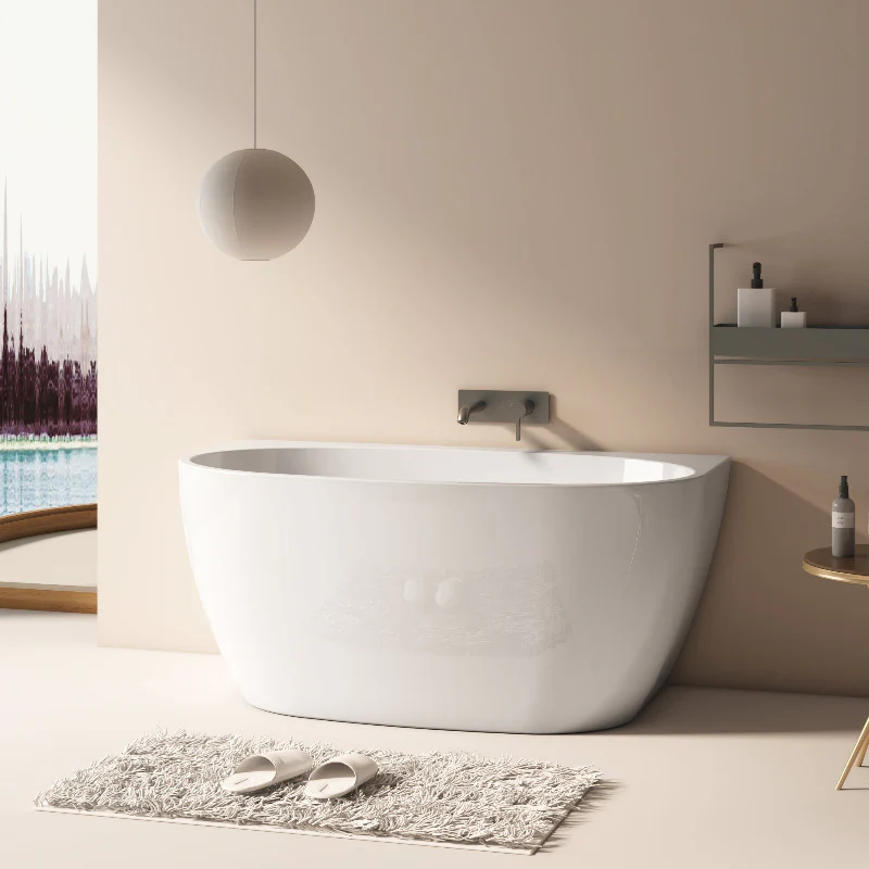 Delta 1300mm Gloss White Back to Wall Oval Freestanding Bath Tub