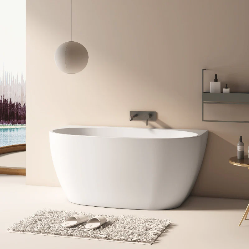 Delta 1300mm Matte White Back to Wall Oval Freestanding Bath Tub