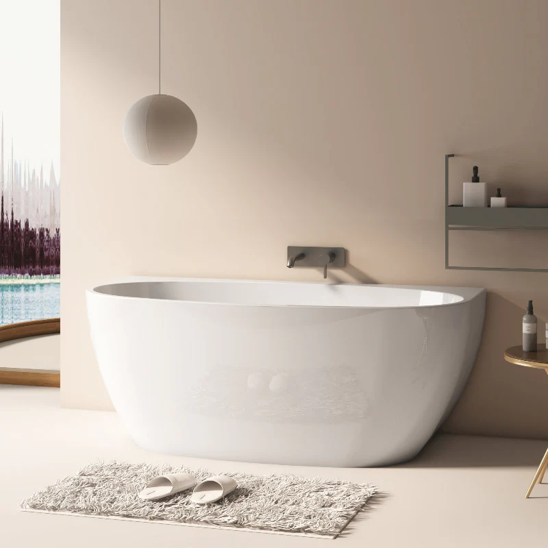Delta 1500mm Gloss White Back to Wall Oval Freestanding Bath Tub