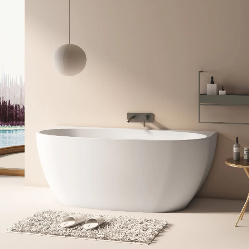 Delta 1500mm Matte White Back to Wall Oval Freestanding Bath Tub