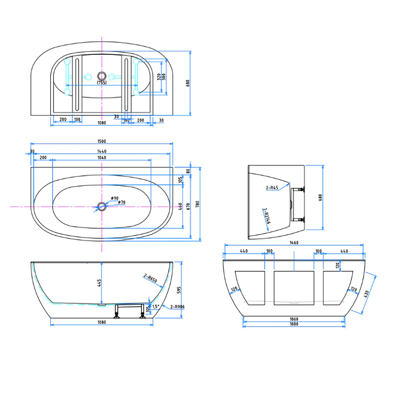 Delta 1500mm Gloss White Back to Wall Oval Freestanding Bath Tub - Image 8