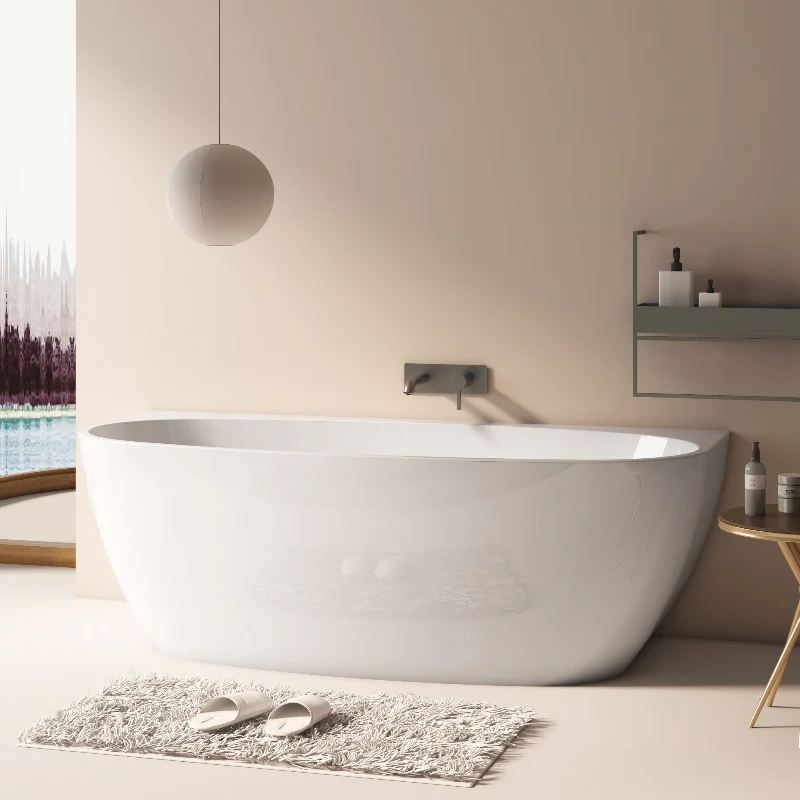 Delta 1700mm Gloss White Back to Wall Oval Freestanding Bath Tub