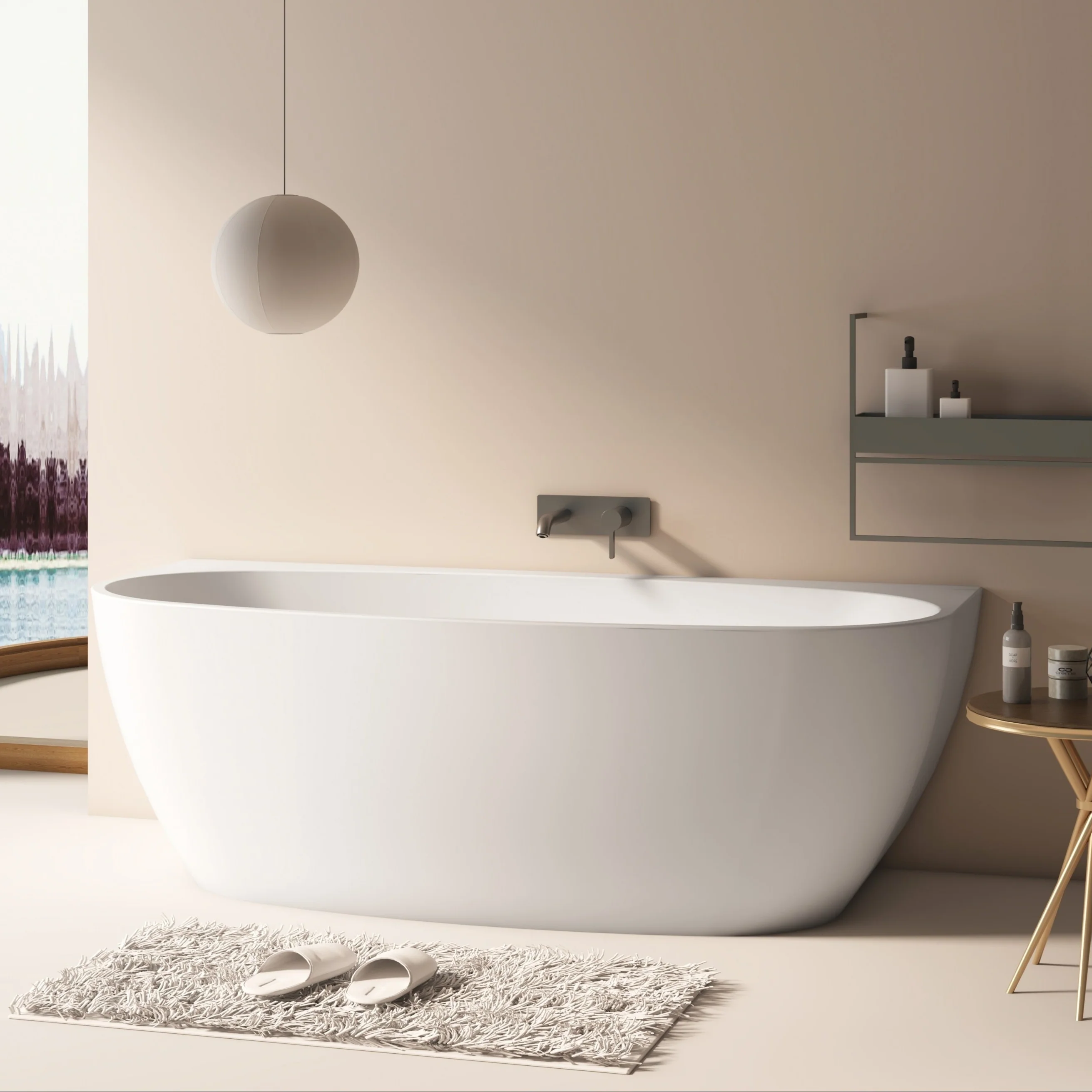 Delta 1700mm Matte White Back to Wall Oval Freestanding Bath Tub