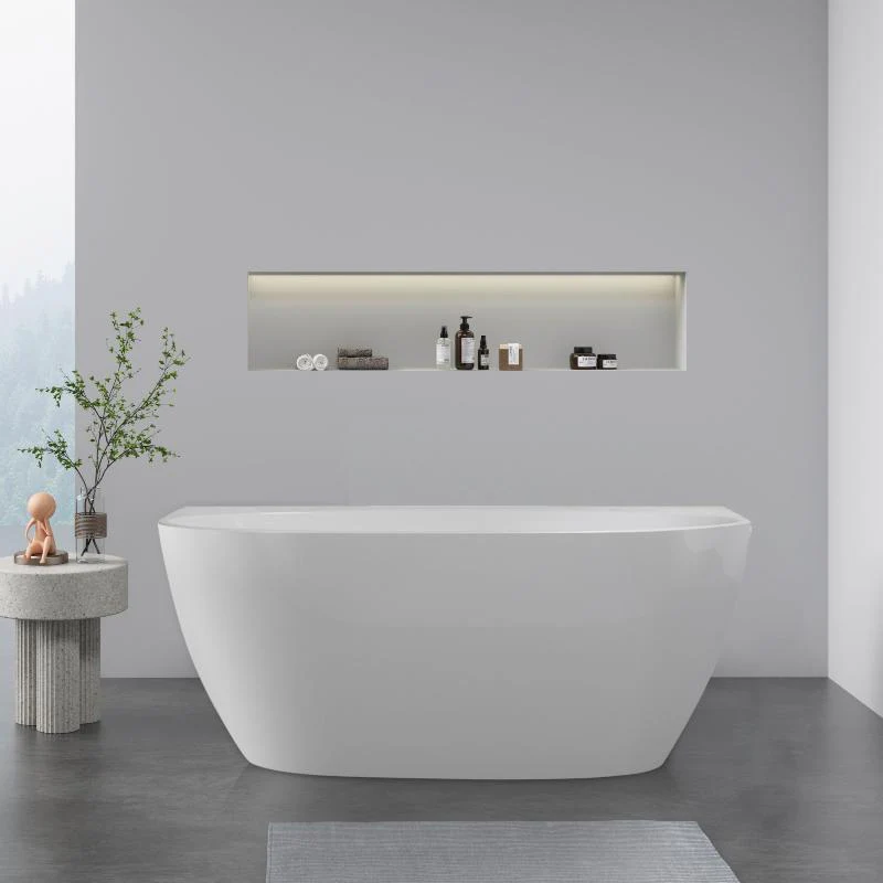 Delta 1300mm Gloss White Back to Wall Oval Freestanding Bath Tub - Image 2