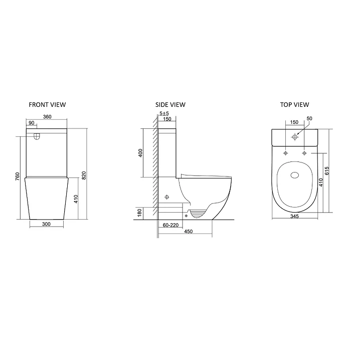 Deluso Short Projection Rimless Back to Wall Faced Toilet Suite - Image 2