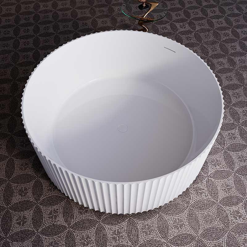 Rivata 1500mm Round Fluted Matte White Designer Freestanding Bath - Image 3