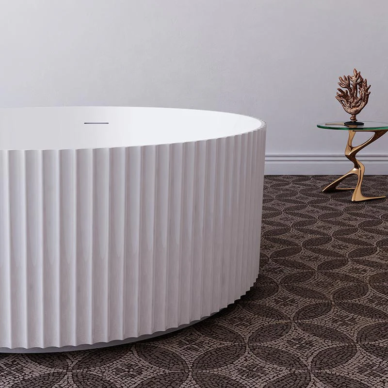Rivata 1500mm Round Fluted Matte White Designer Freestanding Bath - Image 4