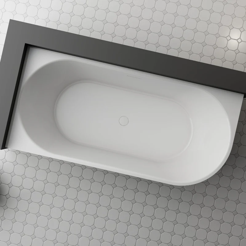 Elara 1500mm Matte White Left Corner Fit Designer Round Freestanding Bath - Image 3