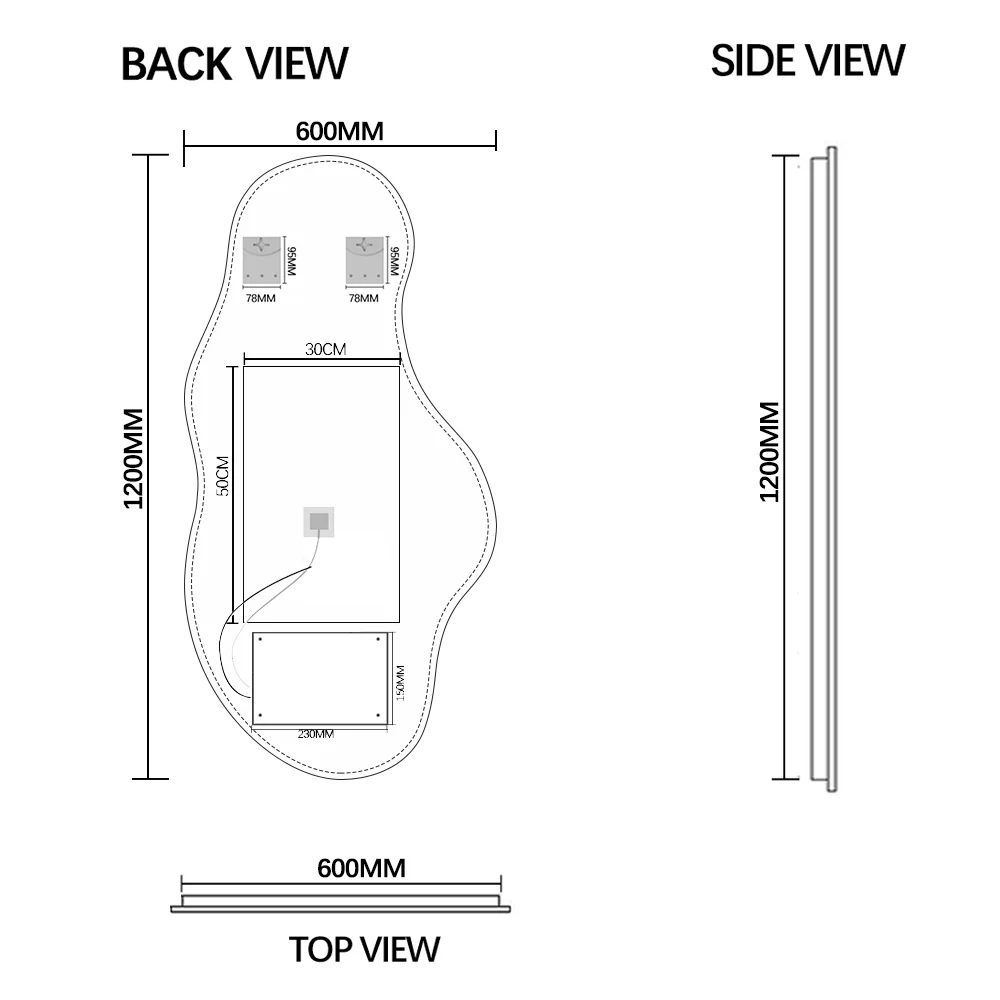 Evara Touchless 600 x 1200 Asymmetrical LED Mirror - Three Light Temperatures - Image 4