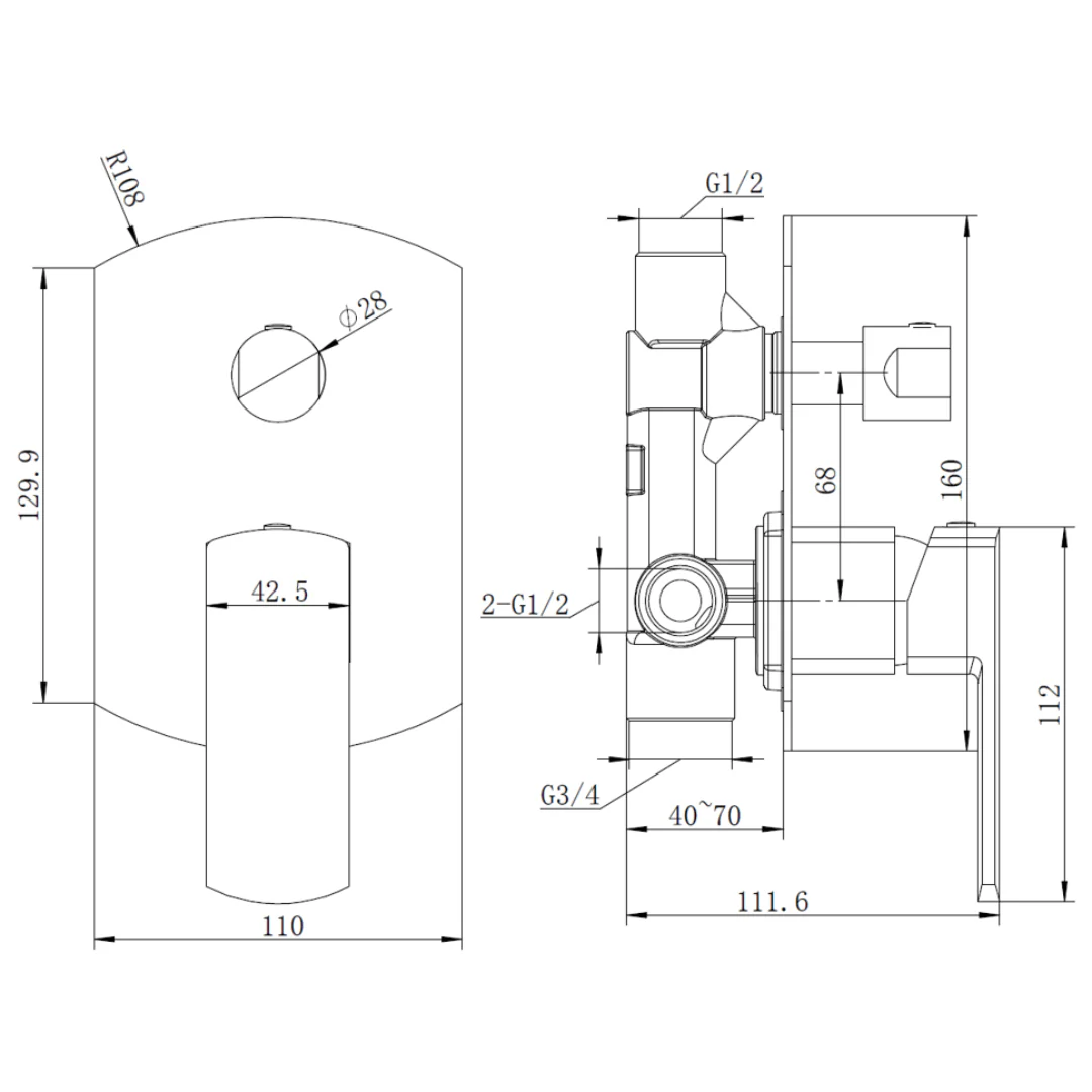 Exclusive Chrome Wall Diverter Mixer - Image 2