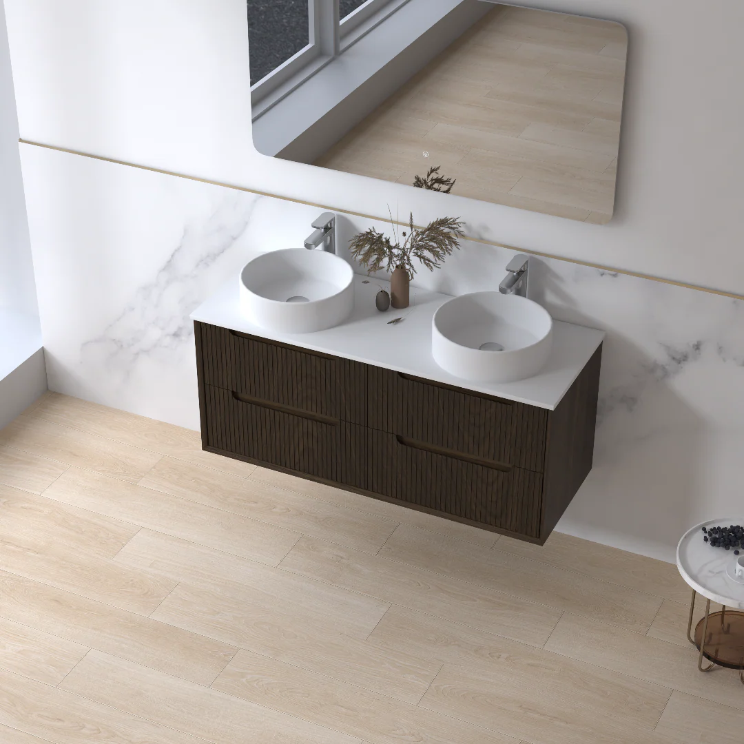 Fiora 1200mm Black Walnut Fluted Wall Hung Vanity - Image 3