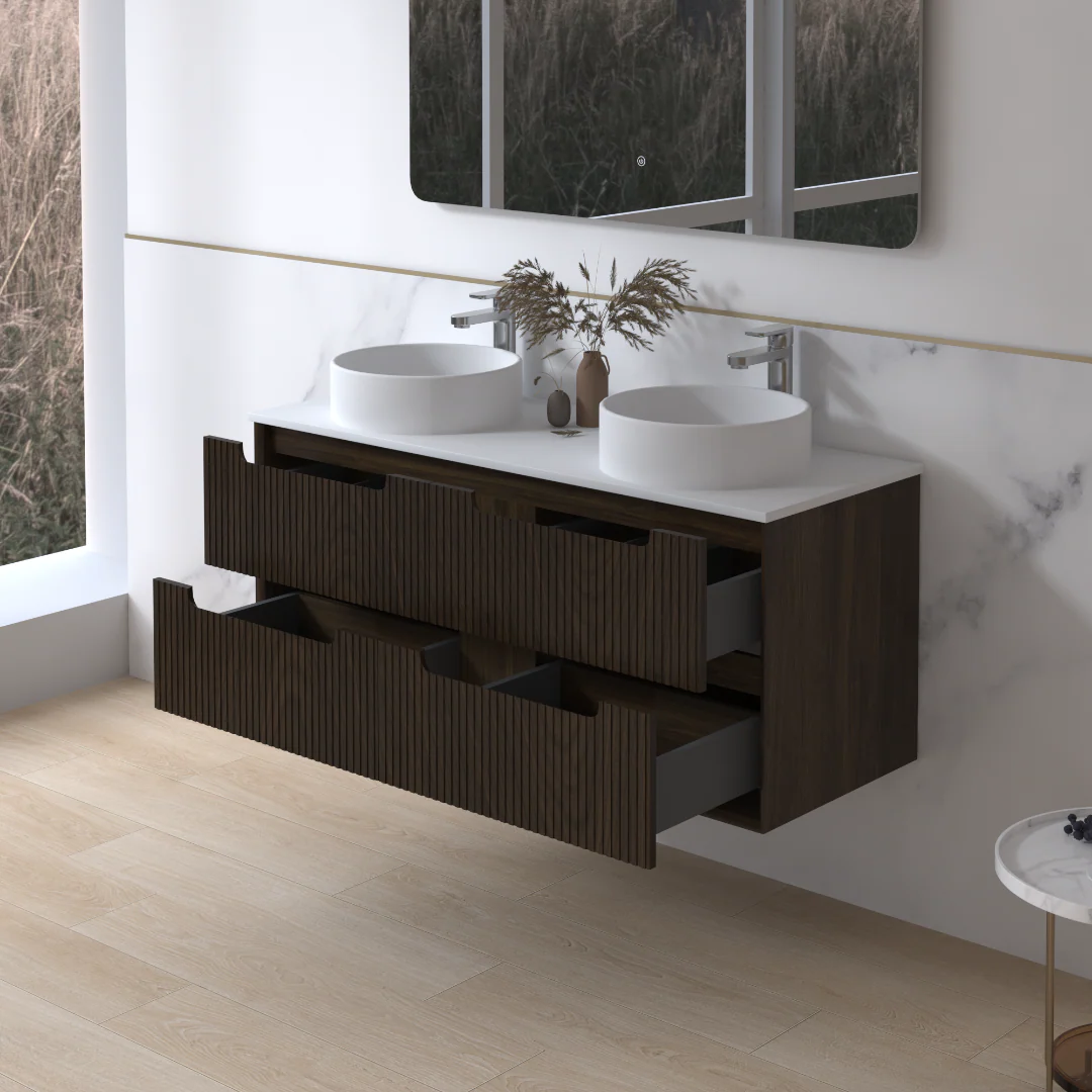 Fiora 1200mm Black Walnut Fluted Wall Hung Vanity - Image 4