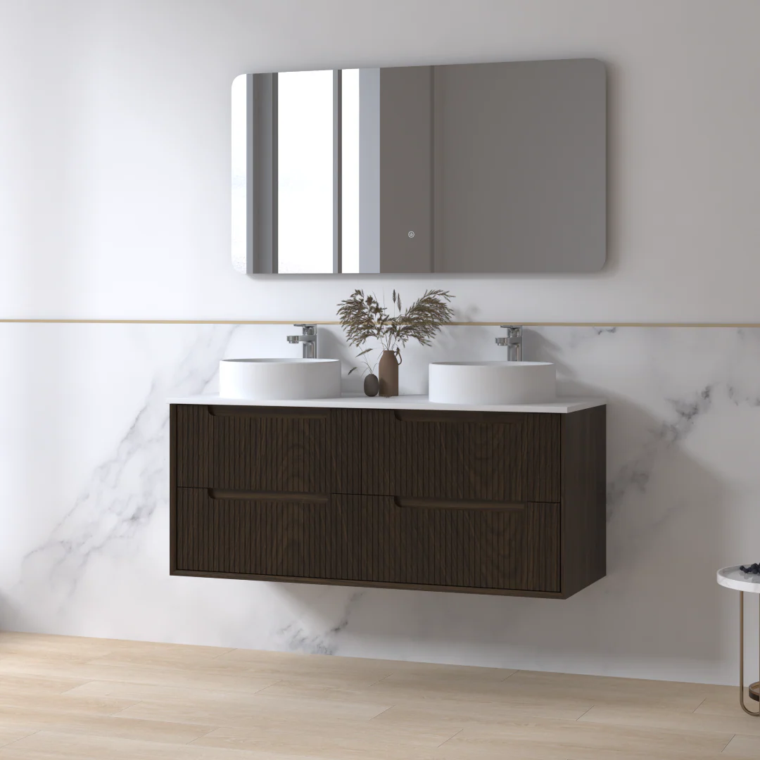 Fiora 1200mm Black Walnut Fluted Wall Hung Vanity - Image 5
