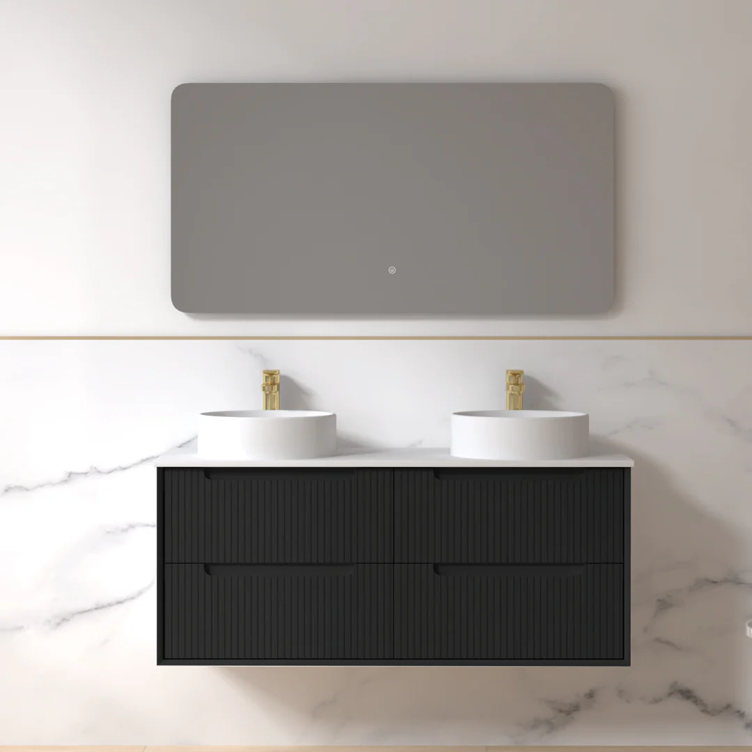 Fiora 1200mm Matte Black Fluted Wall Hung Vanity - Image 3