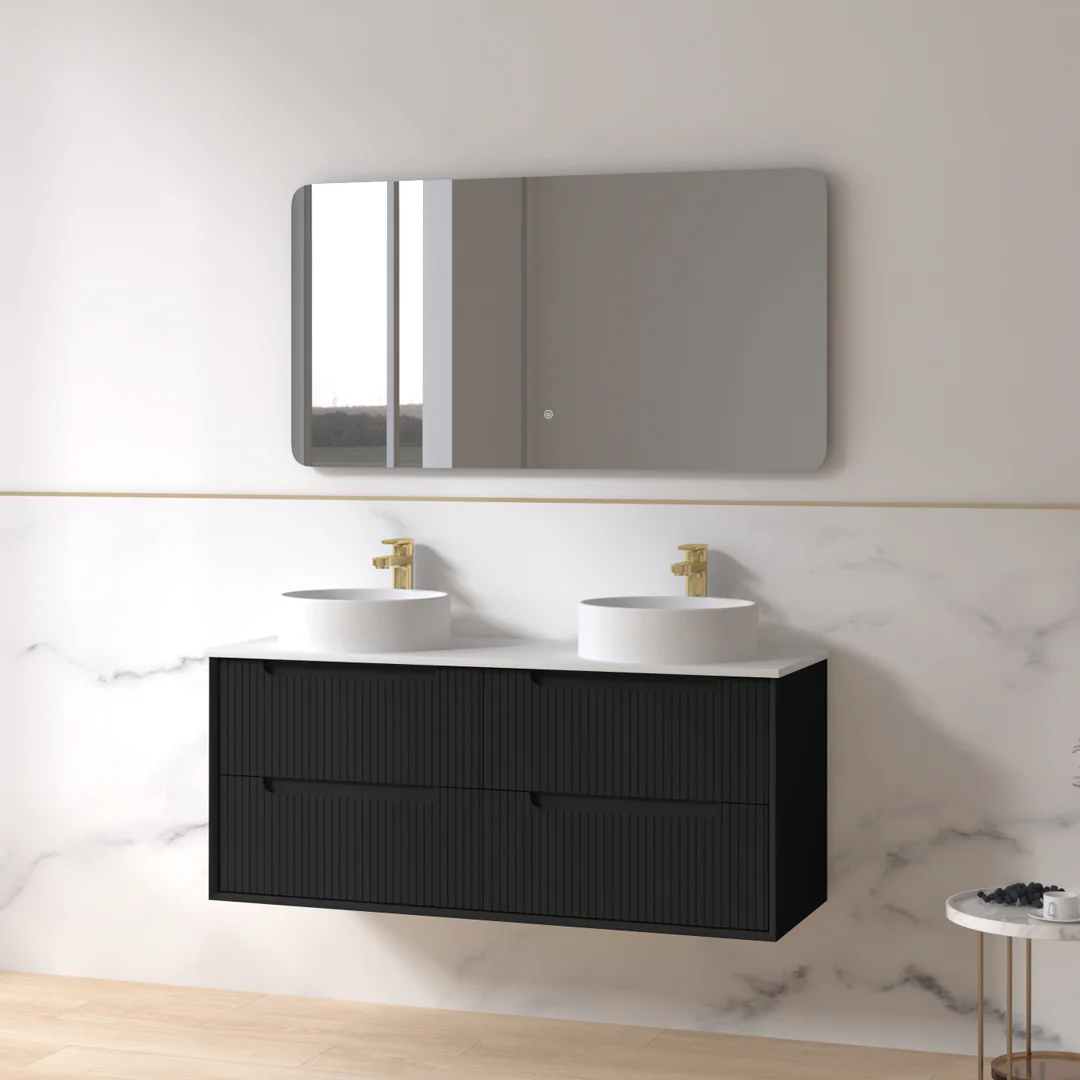 Fiora 1200mm Matte Black Fluted Wall Hung Vanity - Image 4
