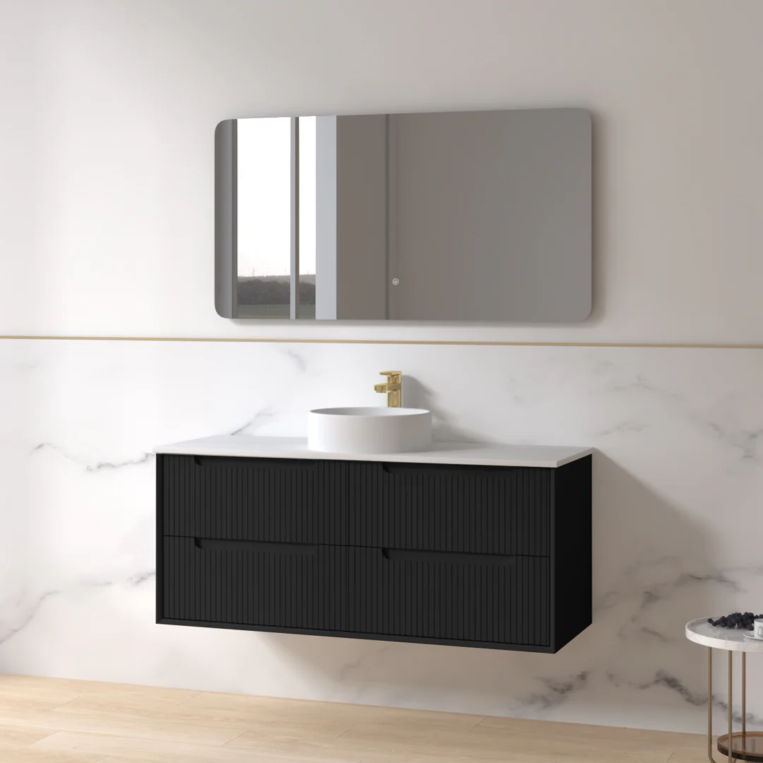Fiora 1200mm Matte Black Fluted Wall Hung Vanity - Image 5