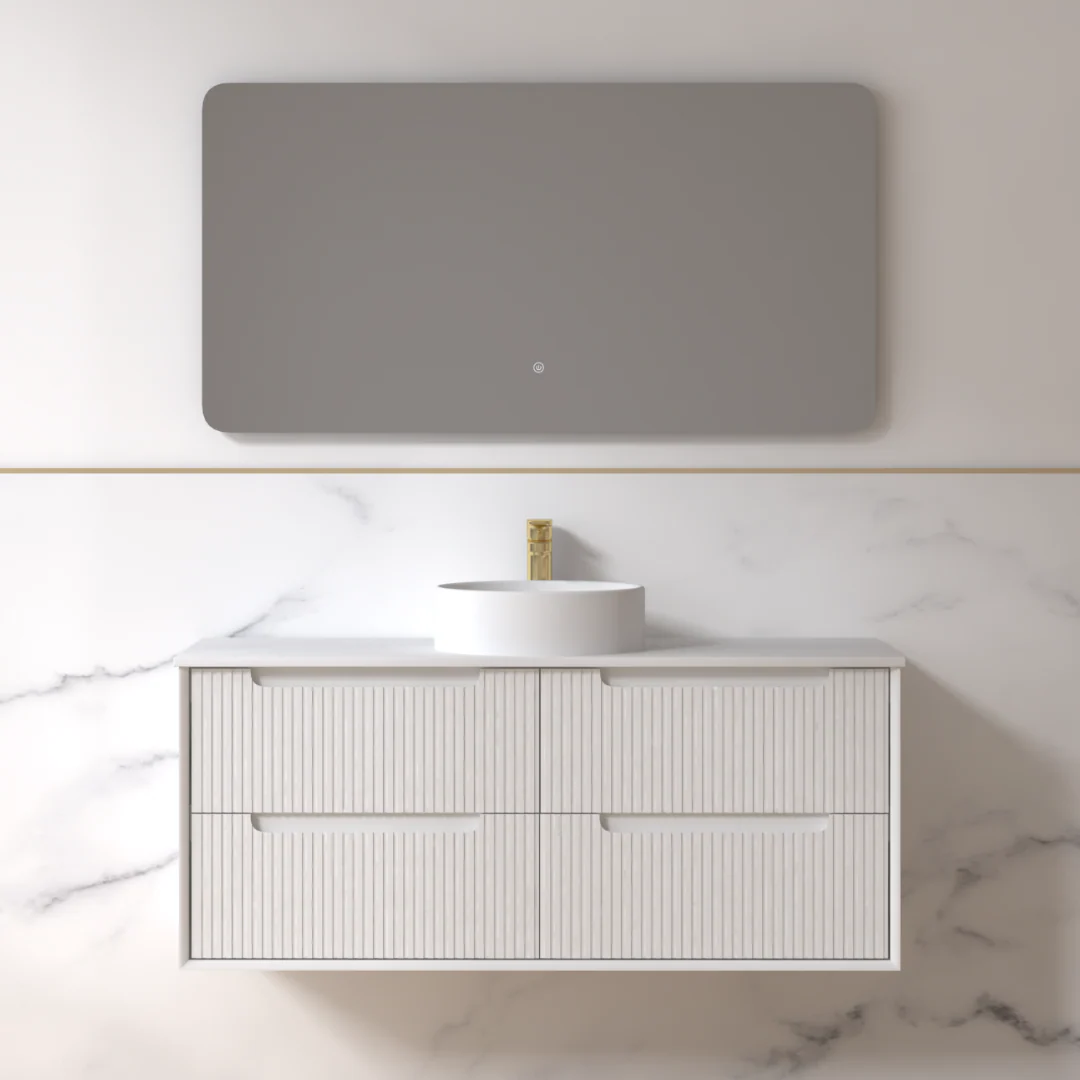 Fiora 1200mm Matte White Fluted Wall Hung Vanity
