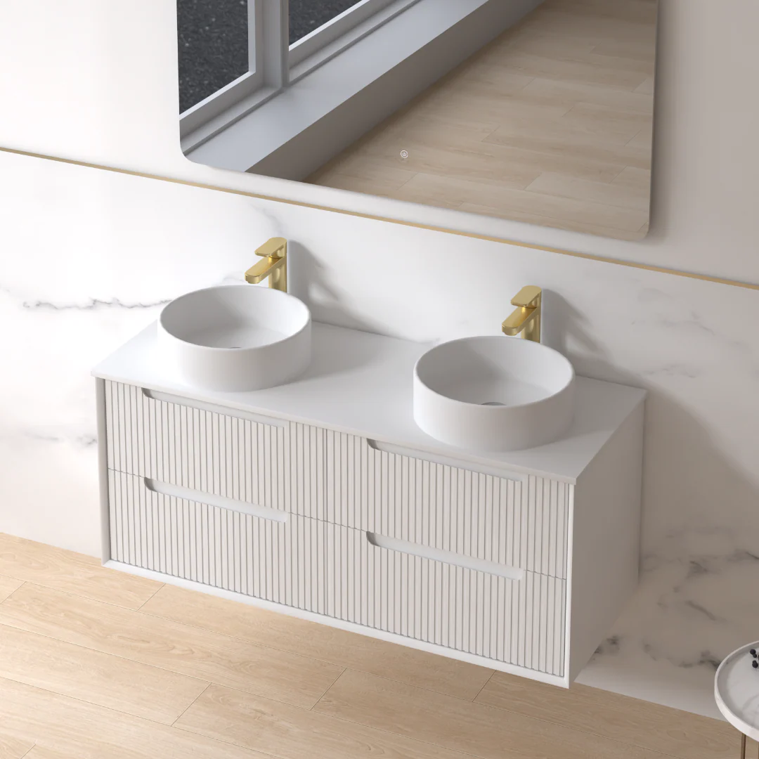 Fiora 1200mm Matte White Fluted Wall Hung Vanity - Image 3