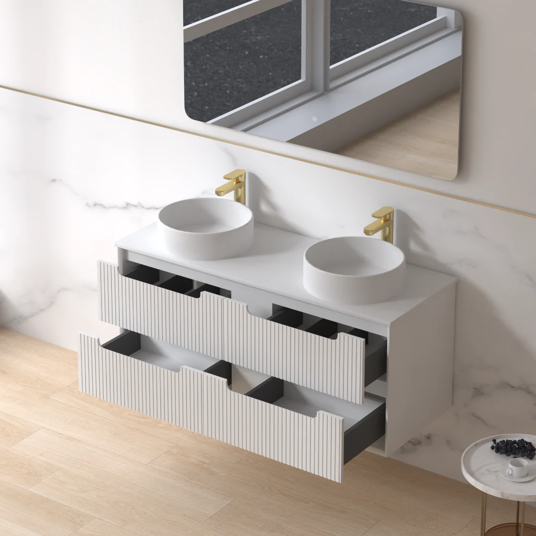Fiora 1200mm Matte White Fluted Wall Hung Vanity - Image 4