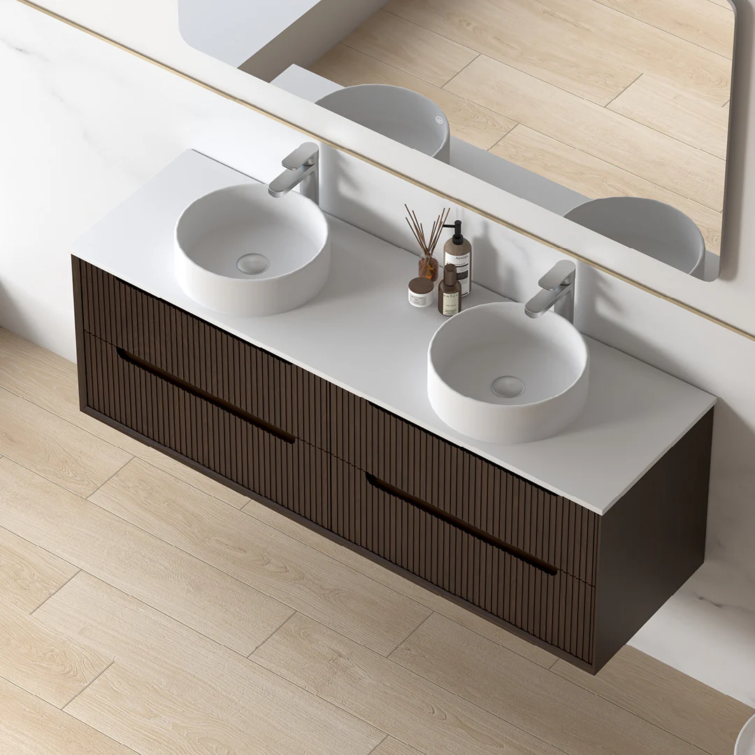 Fiora 1500mm Alder Walnut Fluted Wall Hung Vanity - Image 2