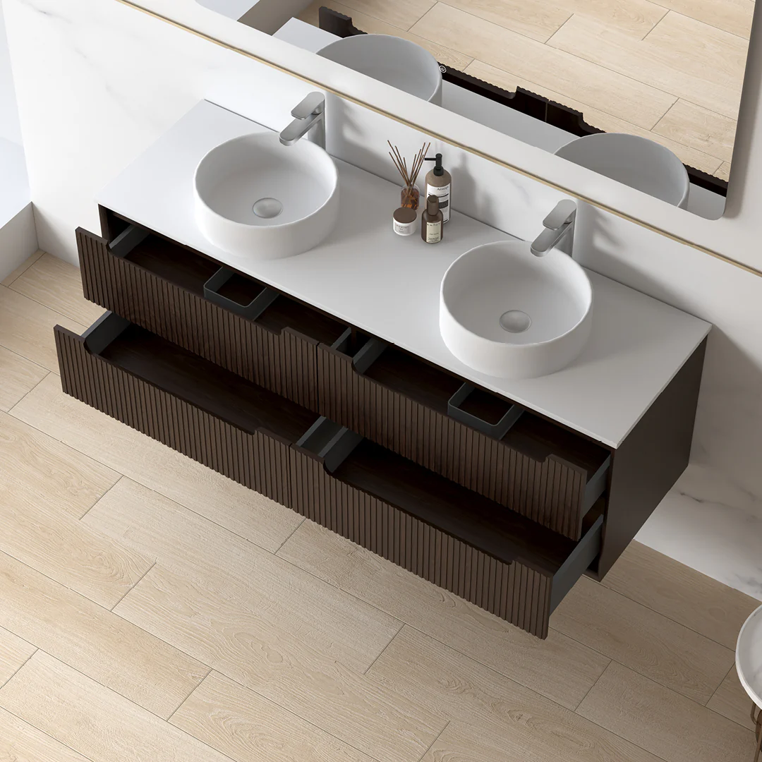 Fiora 1500mm Alder Walnut Fluted Wall Hung Vanity - Image 3