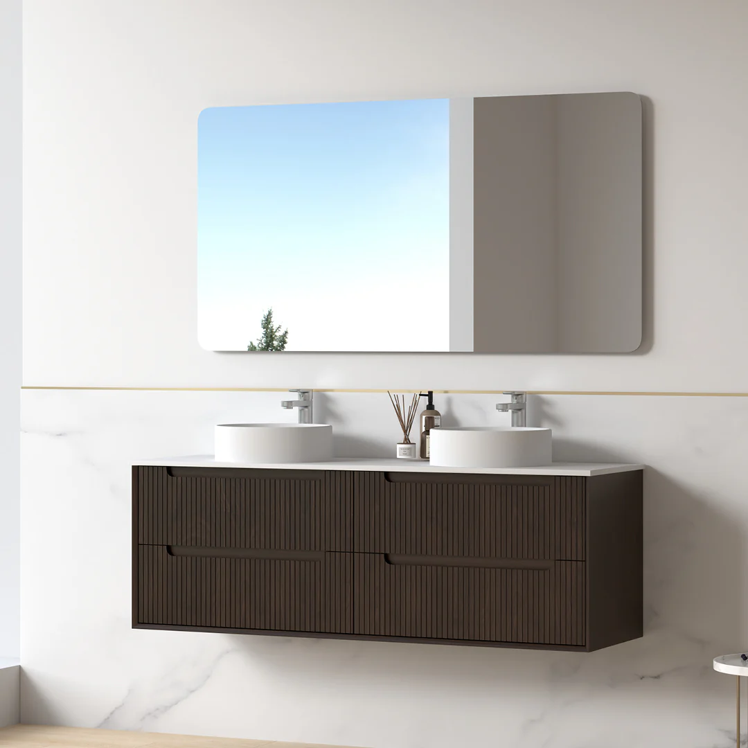 Fiora 1500mm Alder Walnut Fluted Wall Hung Vanity - Image 4