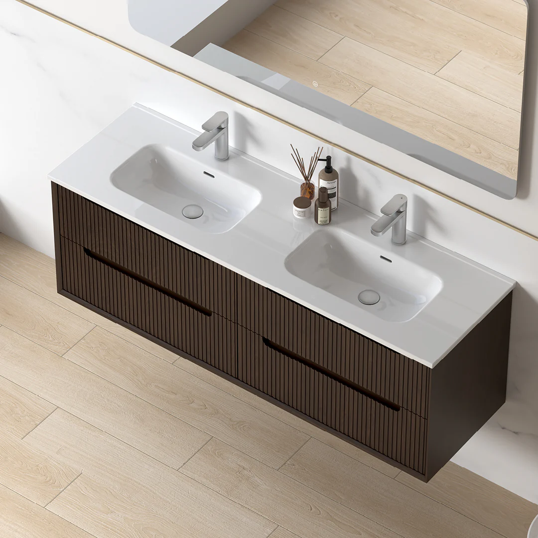 Fiora 1500mm Alder Walnut Fluted Wall Hung Vanity - Image 6