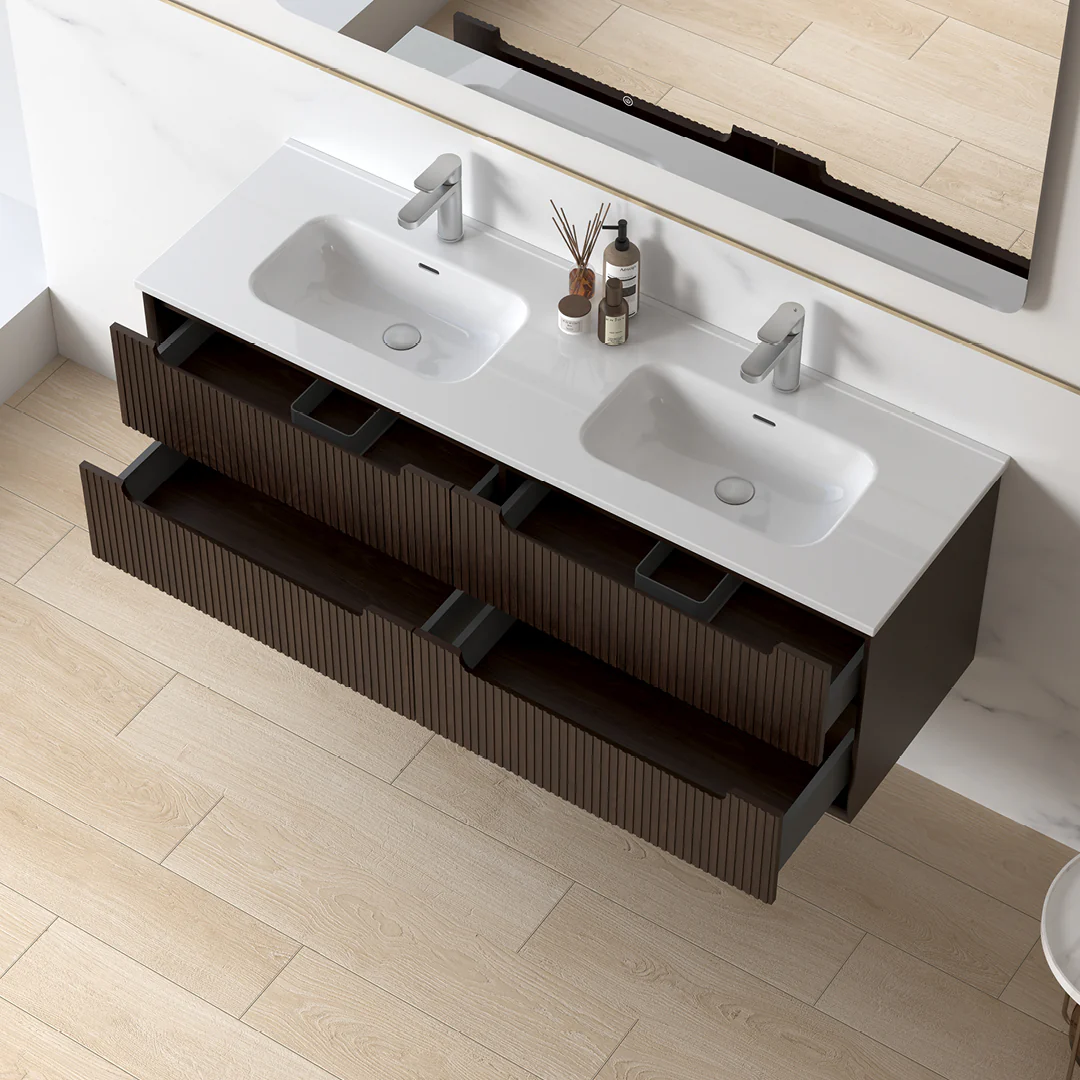 Fiora 1500mm Alder Walnut Fluted Wall Hung Vanity - Image 7