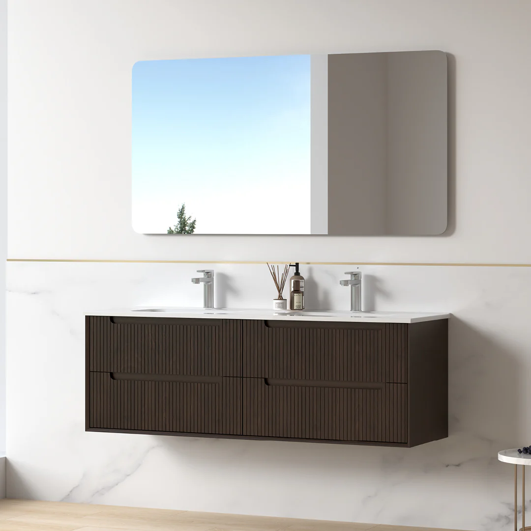 Fiora 1500mm Alder Walnut Fluted Wall Hung Vanity - Image 8
