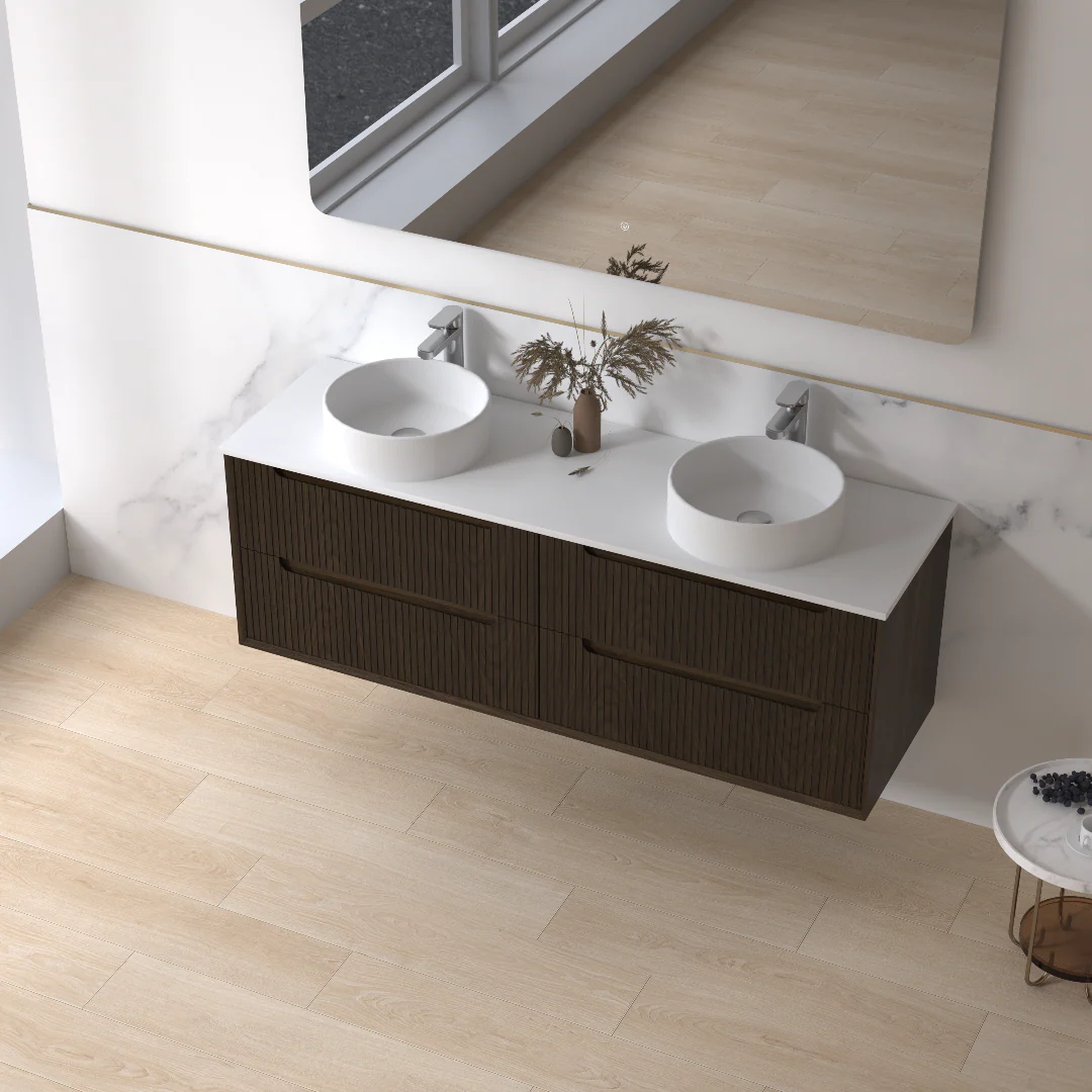 Fiora 1500mm Black Walnut Fluted Wall Hung Vanity - Image 2