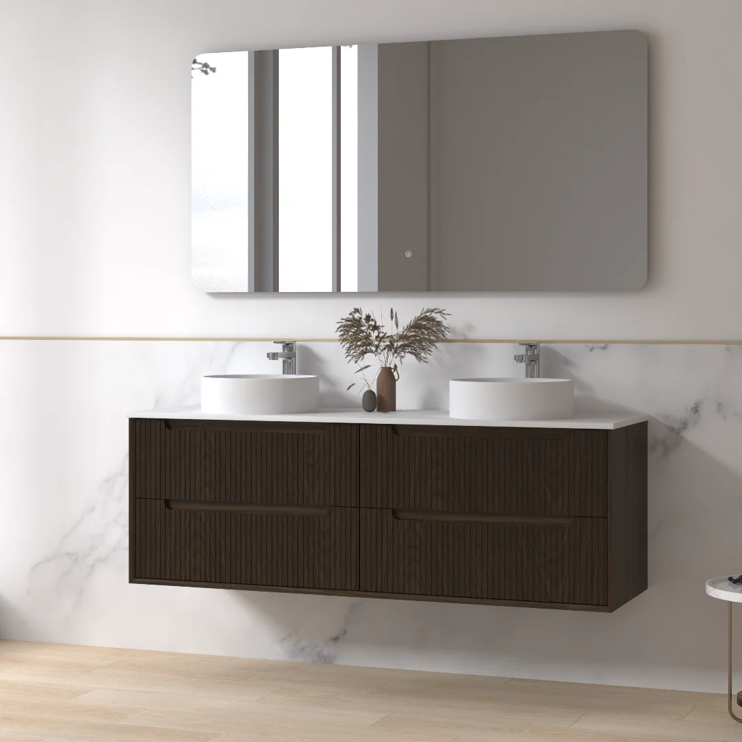 Fiora 1500mm Black Walnut Fluted Wall Hung Vanity - Image 4