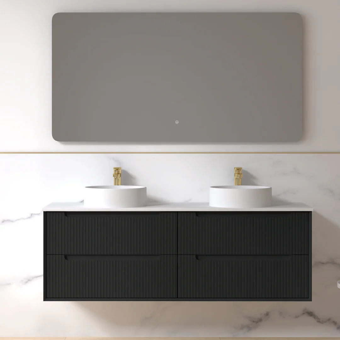 Fiora 1500mm Matte Black Fluted Wall Hung Vanity