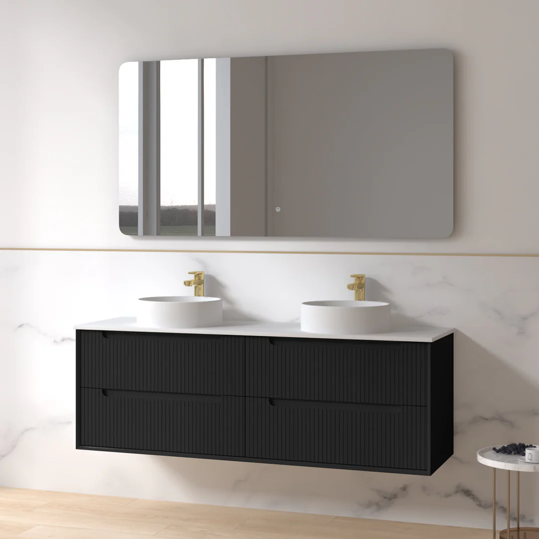 Fiora 1500mm Matte Black Fluted Wall Hung Vanity - Image 2