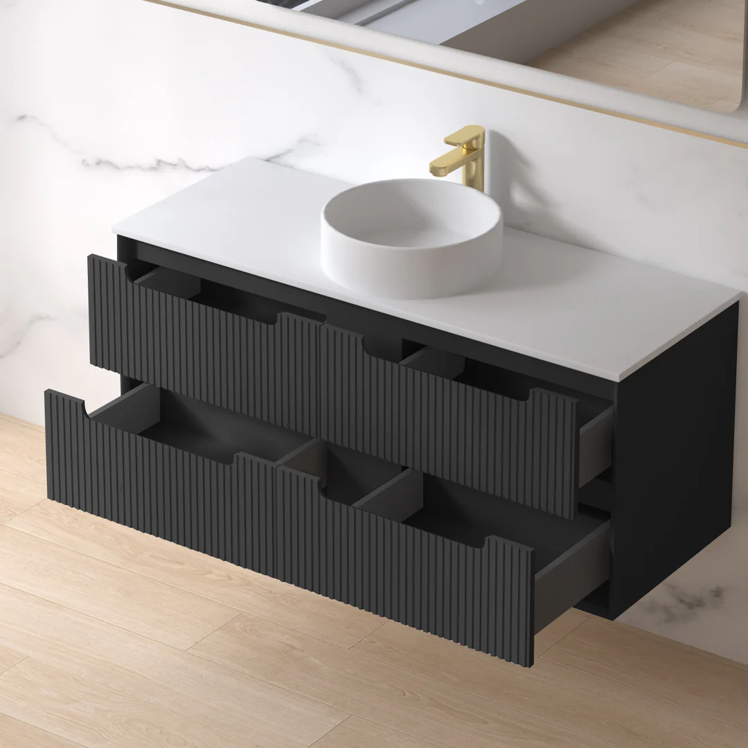 Fiora 1500mm Matte Black Fluted Wall Hung Vanity - Image 3