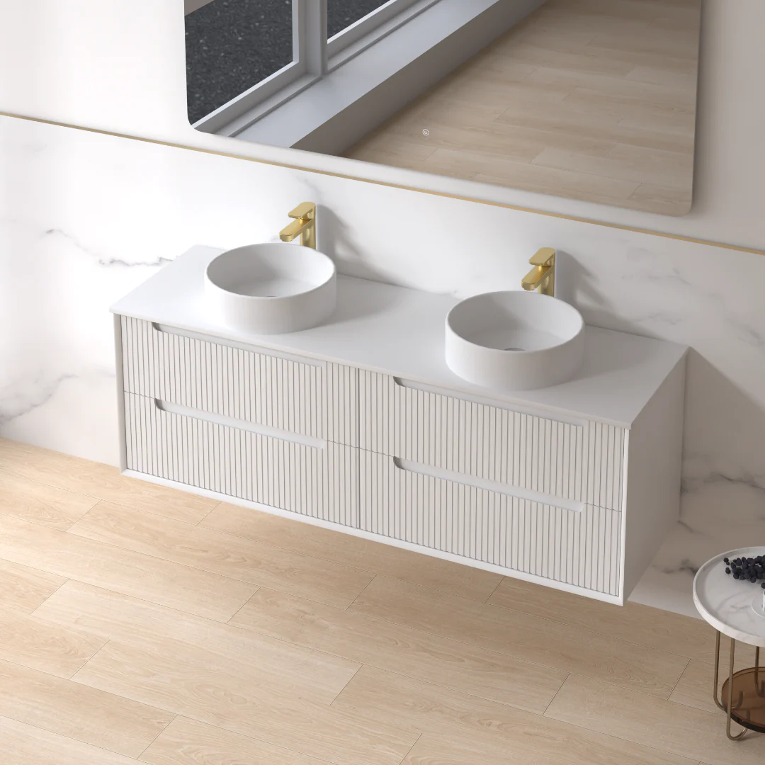 Fiora 1500mm Matte White Fluted Wall Hung Vanity - Image 2