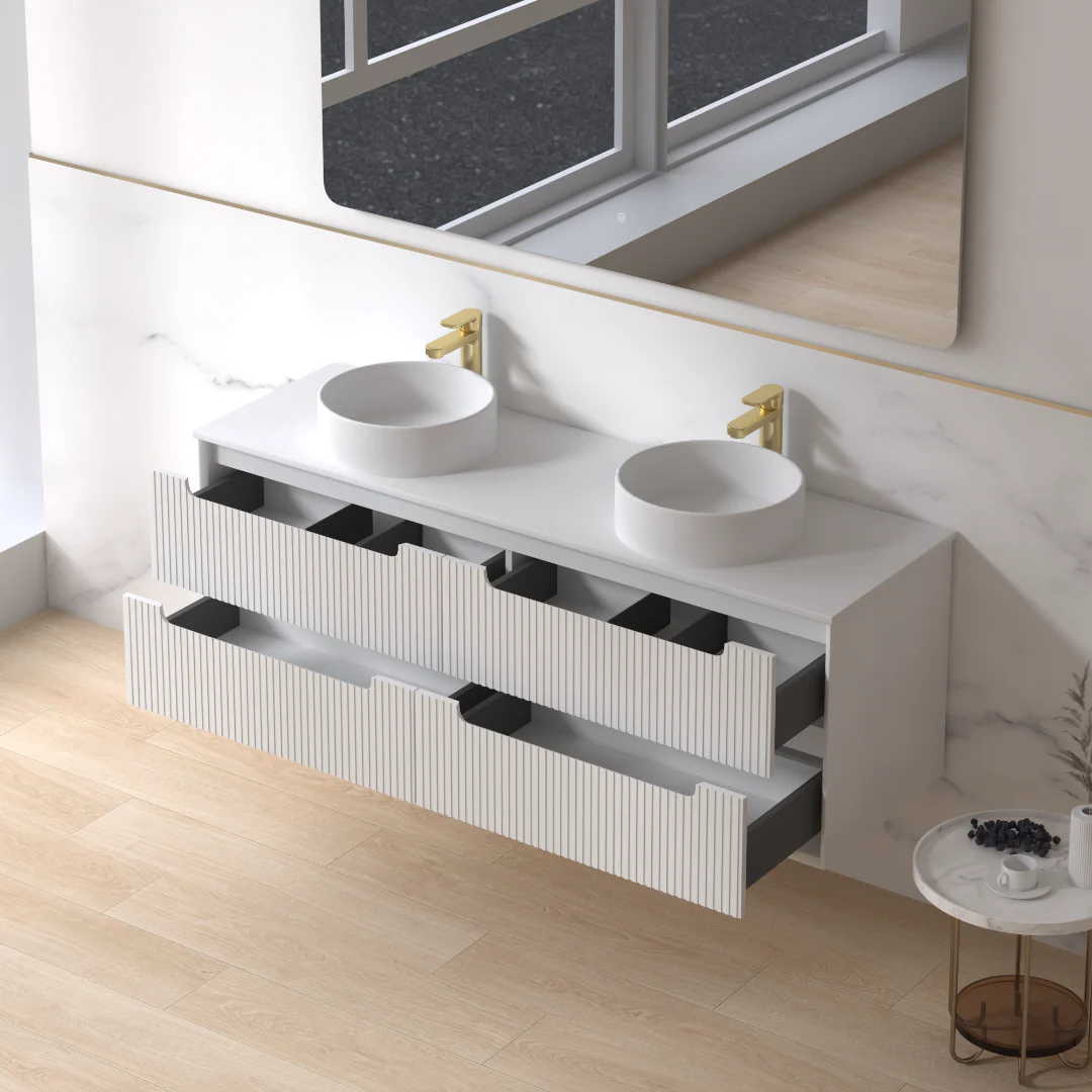 Fiora 1500mm Matte White Fluted Wall Hung Vanity - Image 3