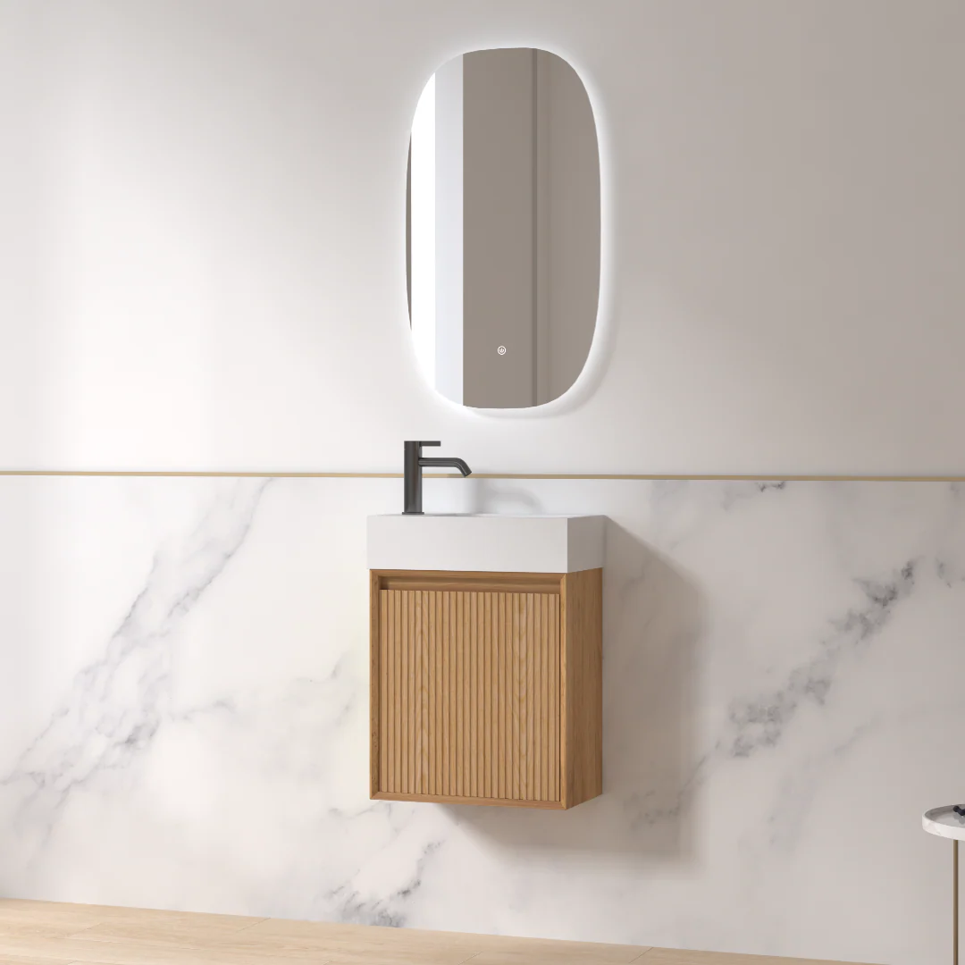 Fiora 450mm Light Walnut Fluted Ensuite Wall Hung Vanity - Image 4