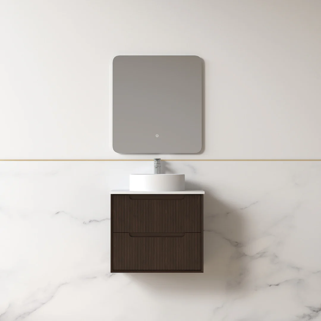 Fiora 600mm Alder Walnut Fluted Wall Hung Vanity