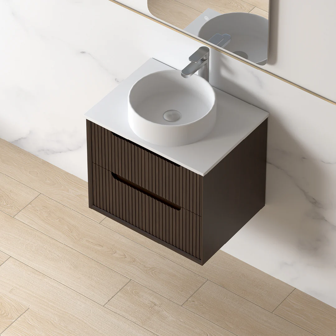 Fiora 600mm Alder Walnut Fluted Wall Hung Vanity - Image 2