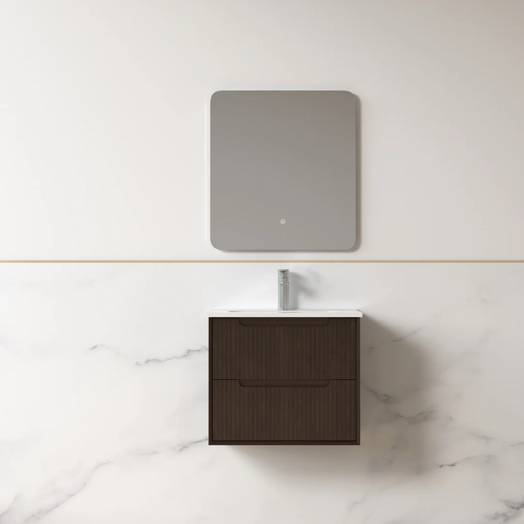 Fiora 600mm Alder Walnut Fluted Wall Hung Vanity - Image 4