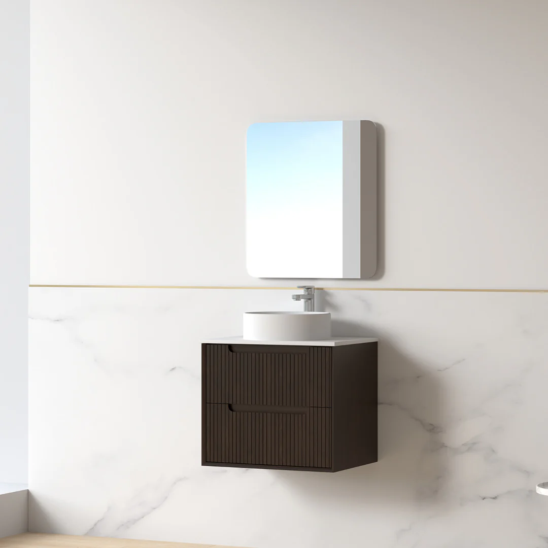 Fiora 600mm Alder Walnut Fluted Wall Hung Vanity - Image 5