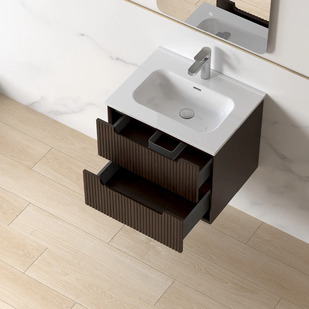 Fiora 600mm Alder Walnut Fluted Wall Hung Vanity - Image 6