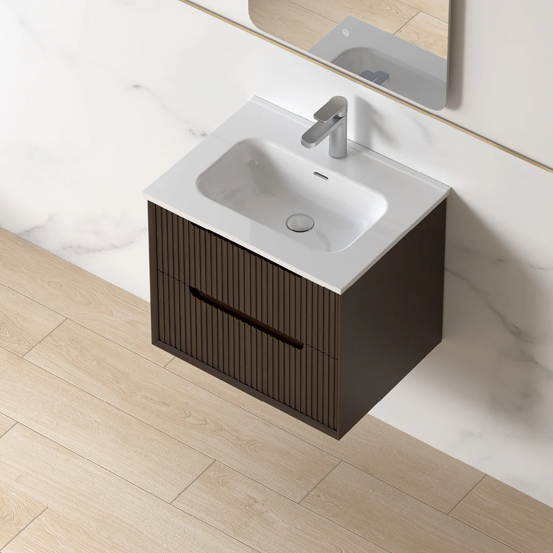 Fiora 600mm Alder Walnut Fluted Wall Hung Vanity - Image 7