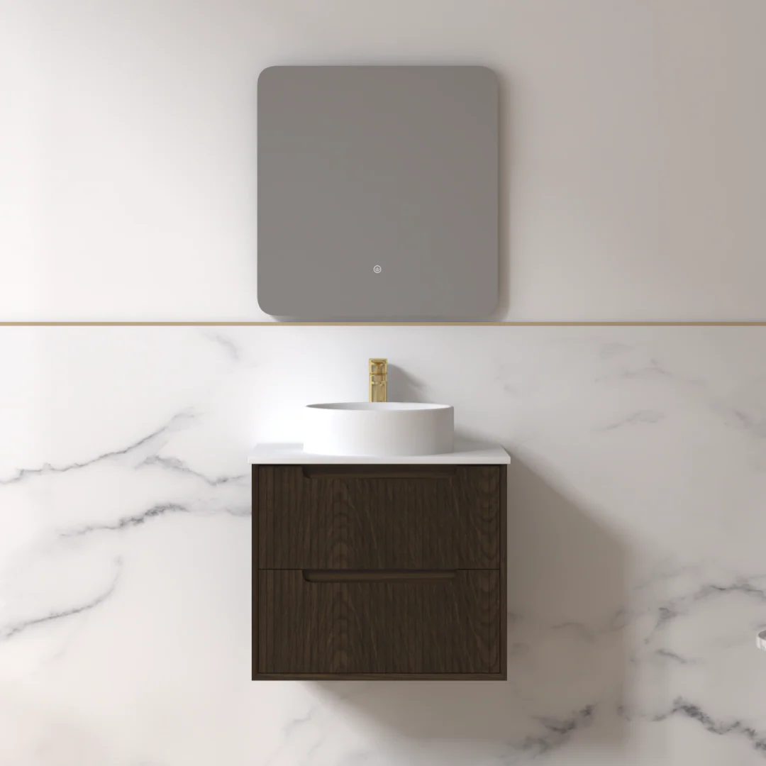 Fiora 600mm Black Walnut Fluted Wall Hung Vanity