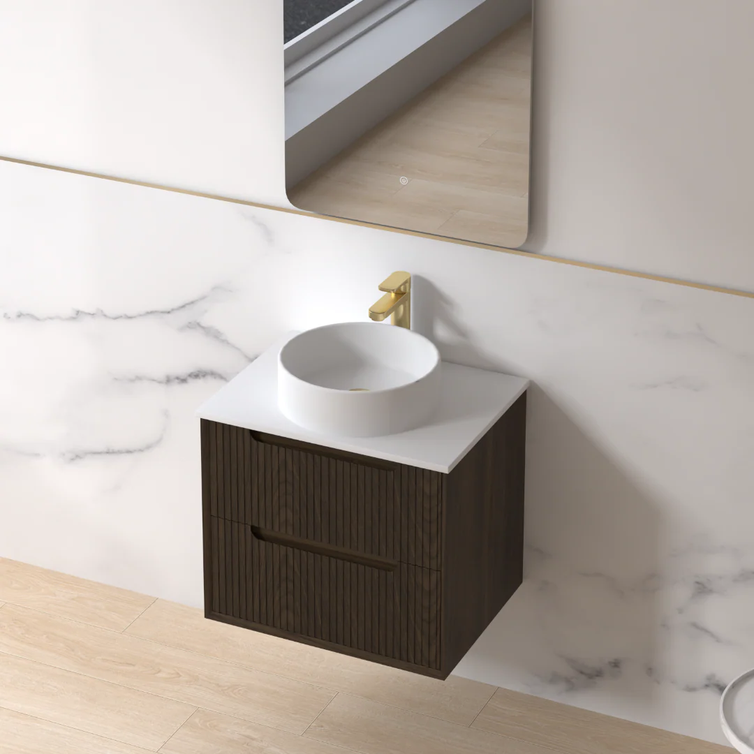 Fiora 600mm Black Walnut Fluted Wall Hung Vanity - Image 3