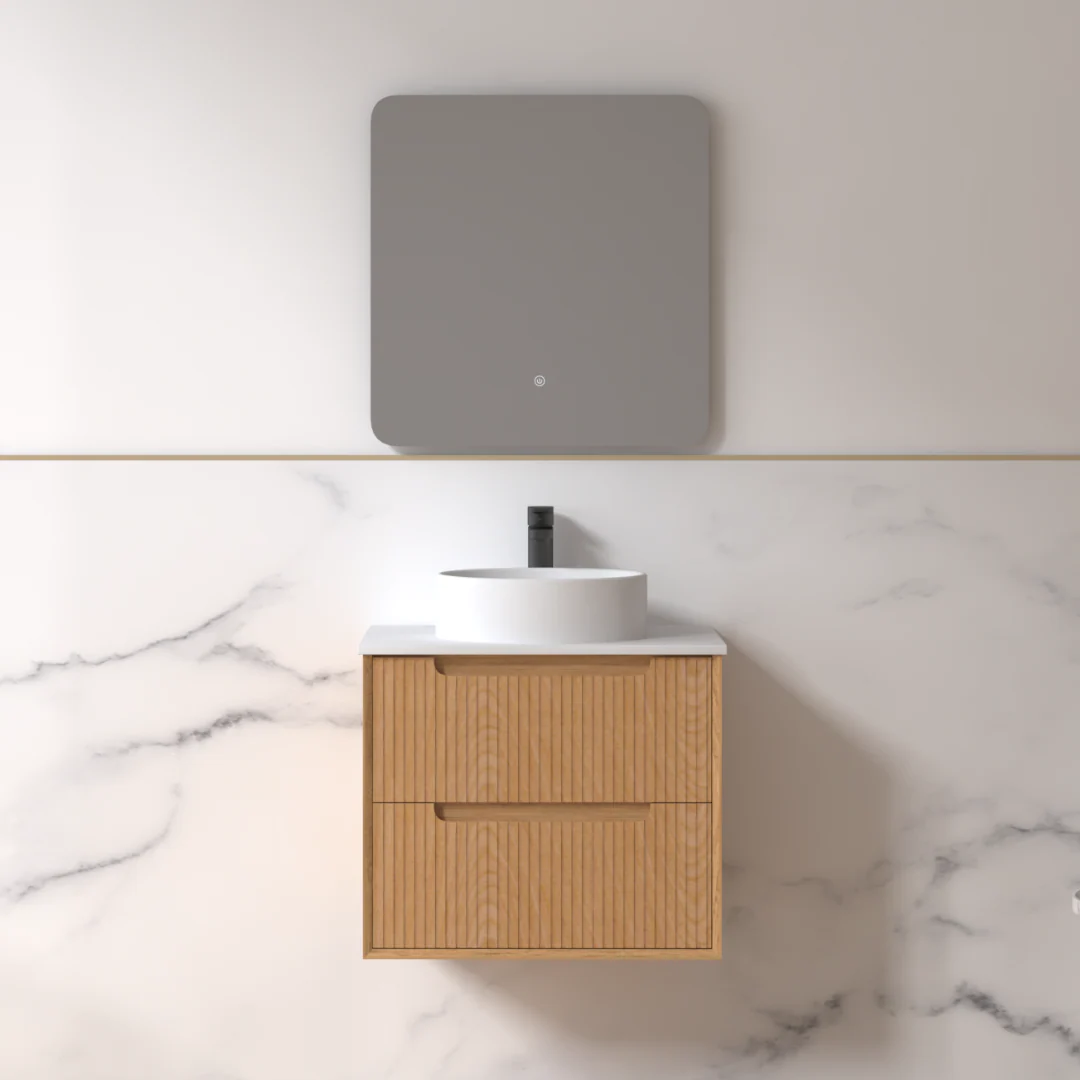 Fiora 600mm Light Walnut Fluted Wall Hung Vanity