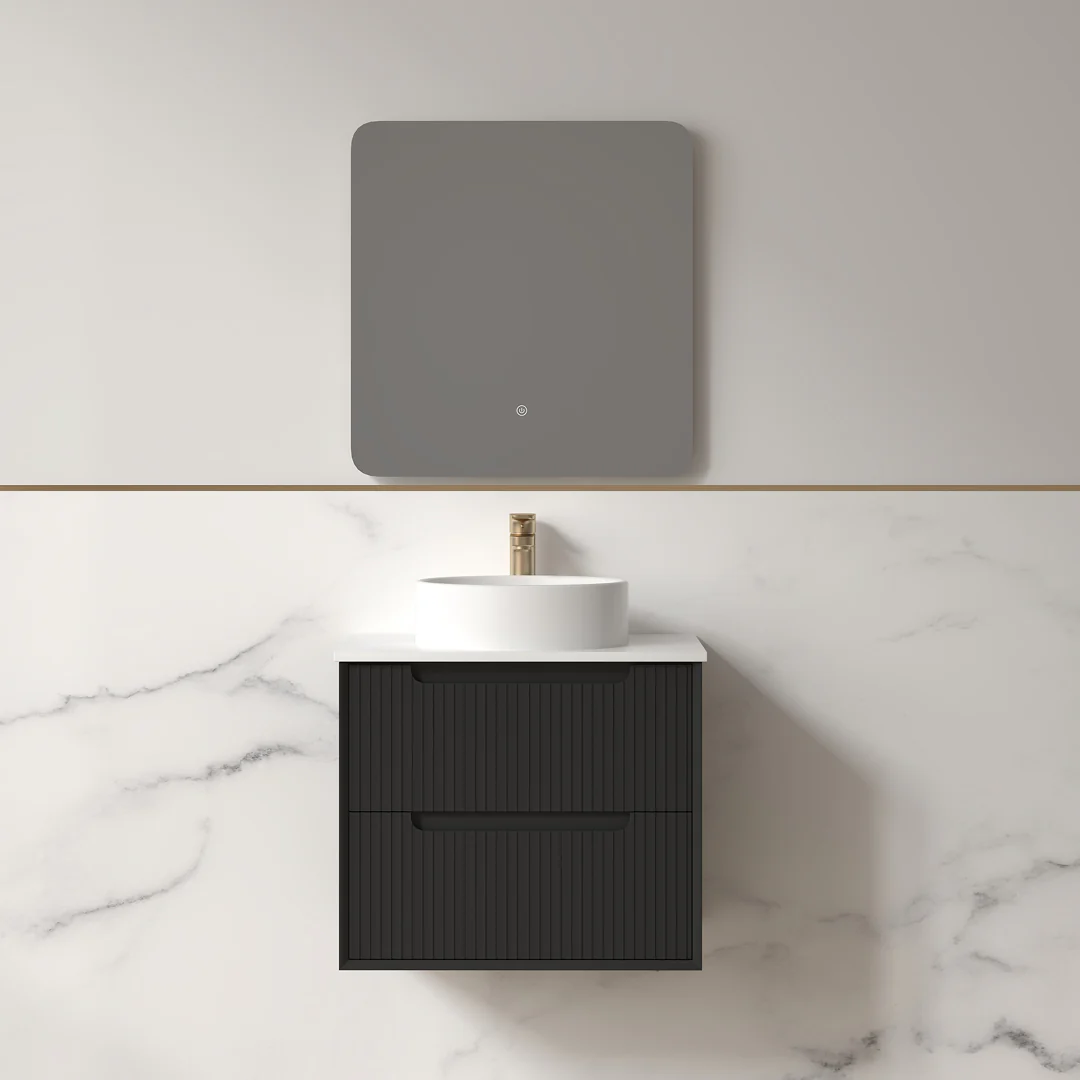 Fiora 600mm Matte Black Fluted Wall Hung Vanity